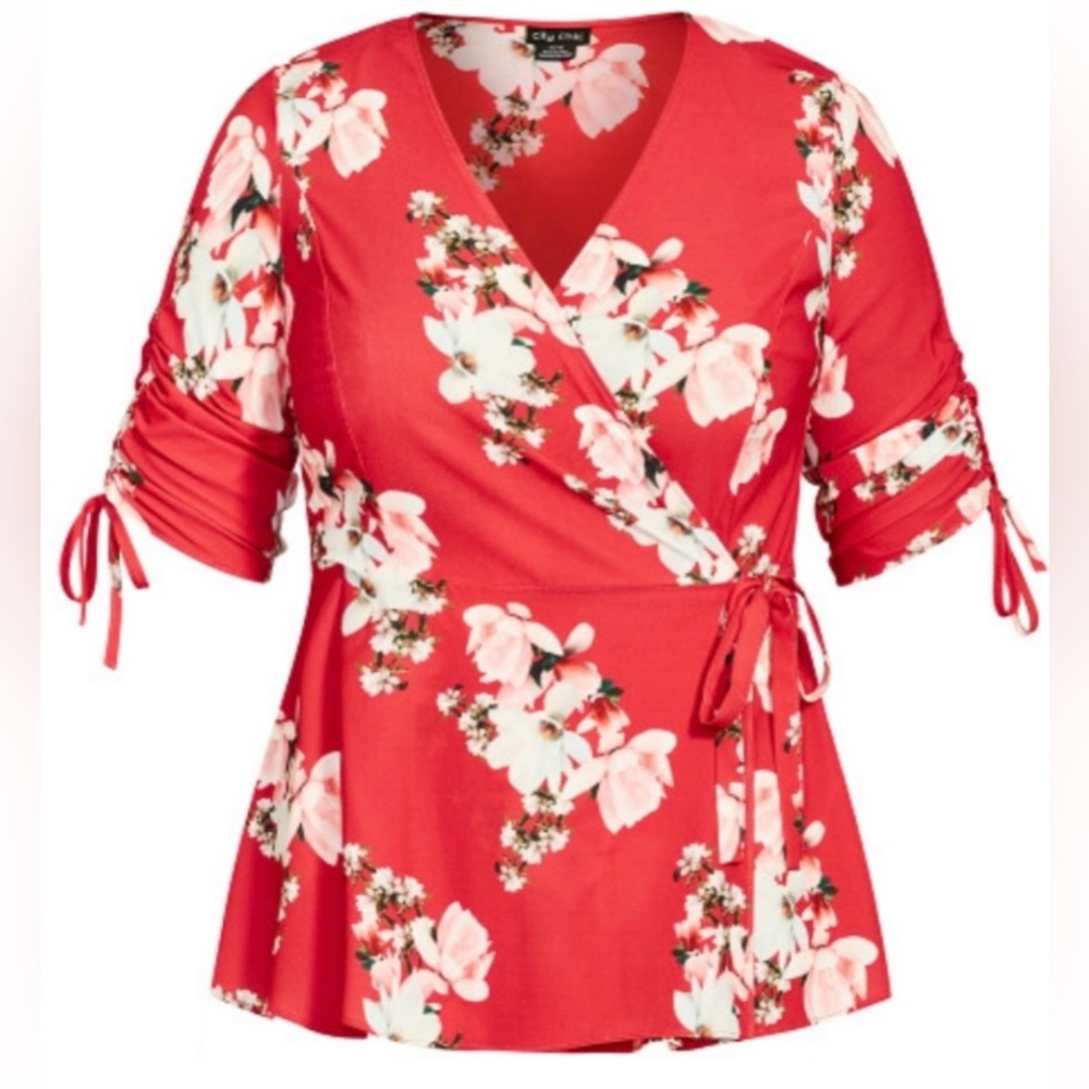 City Chic Lady Ascot Floral Wrap Top NWT plus S 16W - Picture 2 of 6